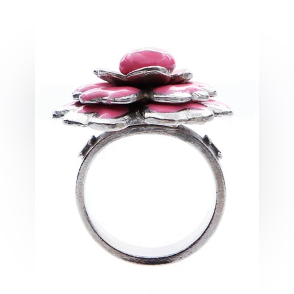 Chanel Pink and Silver Camellia Statement Ring - Picture 4 of 6